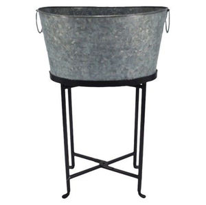 Bac à boissons en métal galvanisé argenté Vintiquewise avec support, grand seau à glace de style rustique vintage pour les fêtes - Product Image 3