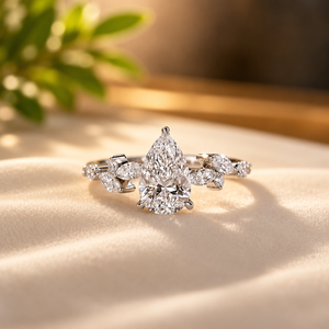 Bague de Fiançailles en Or Jaune 18K Plaqué avec Diamant en Forme de Goutte d'Eau et Moissanite Marquise Latérale, Idéale pour la Fête des Mères ou comme Bague de Promesse - Product Image 3