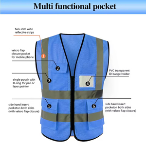 Fournisseur en gros propose des gilets en polyester fluorescent respirant pour vêtements de travail de construction avec étiquette privée et éléments réfléchissants. - Product Image 3