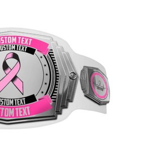Cinturón de Campeonato de Concienciación sobre el Cáncer de Mama con Texto Personalizado y Diseño de Lazo Rosa, Cinturón Plateado para Eventos de Recaudación de Fondos - Product Image 3