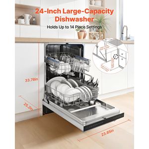 Lave-vaisselle encastrable de 24 pouces, cuve en acier inoxydable, 14 couverts, 8 programmes de lavage, 23,82 x 25,2 x 33,78 pouces, faible niveau sonore - Product Image 2