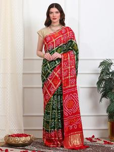 Sari Ghatchola de Seda Gajji Morado con Estampado Bandhani, Sin Arrugas, Traje Tradicional Indio para Novias, para Bodas y Fiestas - Product Image 4