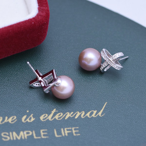 Fashionable & Simple S925 <b>Silver</b> <b>Stud</b> <b>Earrings</b> <b>for</b> <b>Women</b> Freshwater Pearl 7-8mm Round with Strong Light Almost Flawless - Product Image 4