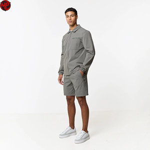 <b>Men</b> Lightweight <b>Jacket</b> and Shorts Set Zip Up Collar Two Pocket Casual Sports Windbreaker Shorts Set - Product Image 1