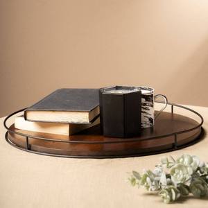 Wholesale Luxury Round Walnut Dining Tray Bulk Hotel Restaurant Serving Platter Elegant Black Metal Frame Tableware - Product Image 2
