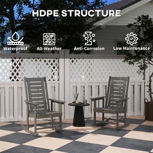 เก้าอี้โยกสำหรับลานบ้าน HDPE 2 ชิ้น พร้อมพนักพิงสูง 28 นิ้วและที่วางแขนกว้าง สีเทาเข้ม สำหรับระเบียงและสนามหลังบ้าน - Product Image 5