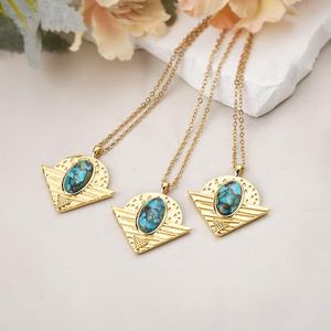 Collar de Plata de Ley 925 con Colgante de Turquesa y Baño de Oro de 14K, Gema Natural, Joyería para Mujer, Regalo - Product Image 6