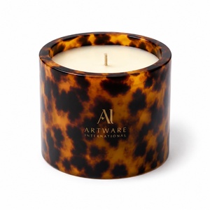 Luxury Tortoise Shell Resin <b>Candle</b> Jar Handmade Glossy Decorative <b>Candle</b> Vessel Premium Thick Wall <b>Refillable</b> Containers - Product Image 1