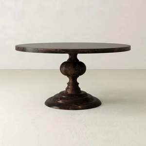 Handcrafted <b>Solid</b> <b>Wood</b> <b>Round</b> <b>Dining</b> <b>Table</b> Bold Pedestal Base Dark Natural Finish for <b>Dining</b> Room Restaurant and Boutique Hotel F - Product Image 1