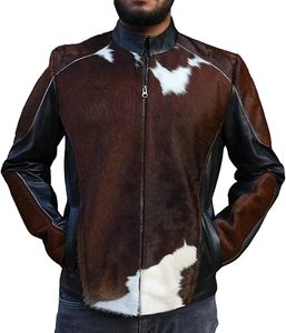 Blouson en cuir de vachette pour homme, style motard, avec poils, nouvelle collection 2026, sur mesure - Product Image 1