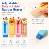 Ensemble de papeterie en plastique Capybara Life, Gomme rétractable créative 3D en forme de cochon d'eau de dessin animé, avec nœud mignon, pour l'école