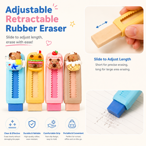 Juego de Borradores Retráctiles Trendy Capybara Life |   Divertido Tobogán Retráctil de Goma con Diseño de Cerdo Acuático en 3D |   Lindo lazo con moño ER017 para la escuela - Product Image 3