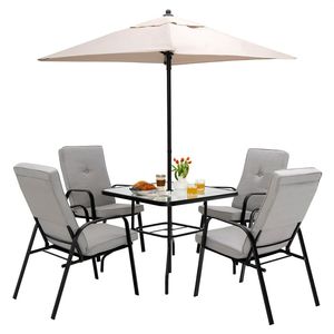 Tavolo da Pranzo Quadrato da Esterno da 35 Pollici con Foro per Ombrellone, Piano in Vetro Temperato, Elegante Arredo da Giardino - Product Image 3