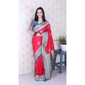 Sari de Seda Suave Rosa de la Marca Elite Weaves, Tejido con Hilo Banarasi y Diseño de Pavo Real, Vestidos Elegantes de Cóctel, 650 g - Product Image 6