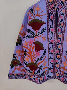 Veste en coton brodée de style chinois violet, col mandarin, manches longues, motif floral, vêtements d'extérieur décontractés pour adultes, vêtements de printemps - Product Image 5