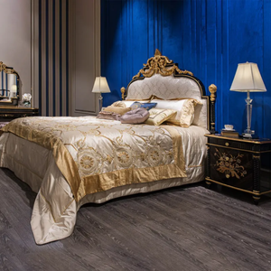 Juego de Dormitorio King Size de Madera de Caoba Sólida de Lujo, Cabecera Tallada a Mano con Detalles en Oro, Diseño Antiguo de Estilo Francés, para Hotel o Villa, Kiky - Product Image 2