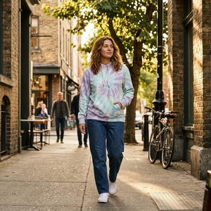 Sudadera con Capucha Tie Dye en Tonos Pastel Lavanda y Menta, Personalizada, de Felpa Suave, Estilo Urbano, Unisex, Talla Grande, OEM, ODM, Venta al Por Mayor - Product Image 4