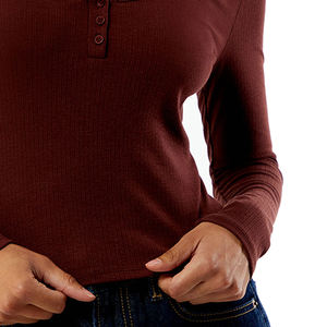 Camiseta Henley Corta de Verano para Mujer, Personalizada, Bordada, al por Mayor, OEM, ODM, Alta Calidad, 100% Algodón, Transpirable - Product Image 4