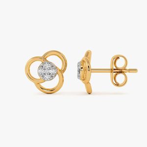 Pendientes de Oro Amarillo con Diamantes Cultivados en Laboratorio, Diseño Floral de Triple Aro - Product Image 1