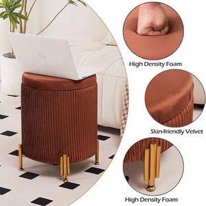 Pouf Rond Moderne avec Pieds en Métal, Revêtement en Velours, Capacité de Charge de 300 lb, Table Basse de Salon, Pouf de Rangement, Tabourets et Ottomans Élégants - Product Image 6