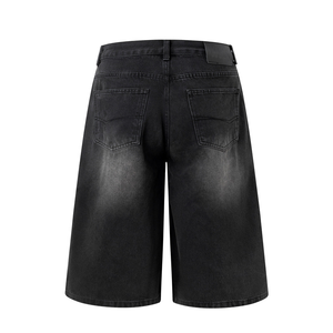 กางเกงยีนส์ขาสั้นทรงหลวมสีดำเทาสำหรับผู้ชาย สไตล์ลำลอง - Product Image 2