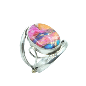 Anillo de Turquesa Rosa Ostra, Plata de Ley 925 y Latón, Anillo de Declaración, Anillo con Piedra Rosa, Joyería de Turquesa, Regalo Unisex - Product Image 1