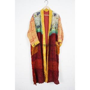 Kimono en soie artisanal patchwork fait main, élégant, vintage, collection de peignoirs pour femmes, doux, respirant, séchage rapide, col en V, longueur longue - Product Image 2