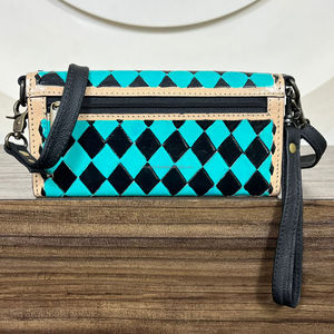 2025 Trending Women's Hand Tooled Checkered Leather Small Crossbody Clutch Bag Fashionable Design Daily Durable Wristlet Handbag - Product Image 5