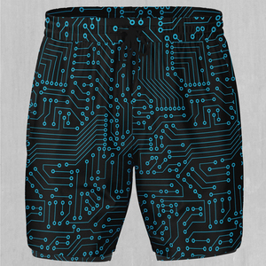 Shorts de sport décontractés pour hommes, motif géométrique noir, orange et gris, 100 % polyester, anti-plis, avec cordon de serrage à mi-hauteur, séchage rapide - Product Image 1