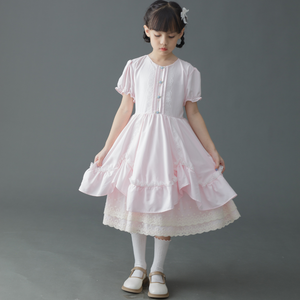 À volants 3 couches coton o-cou bébé fille à la main robes de fleurs broderie personnalisé rose manches courtes 1-10 ans-Pamela - Product Image 6