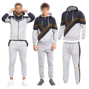 Ensemble de survêtement décontracté pour homme, 2 pièces, gris et bleu marine, avec sweat à capuche et pantalon de jogging, grandes tailles, pour l'automne - Product Image 3