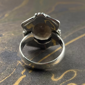 Vintage 925 Sterling Silver Cocktail <b>Ring</b> With Oval Smoky <b>Quartz</b> Bezel Setting Geometric Design Unisex Everyday Wear jewelry - Product Image 3