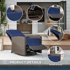 Outdoor Water-Resistant Wicker Swivel Recliner Chair with 360 Degrees Rotating Basic <b>Backrest</b> Lifting Footrest Cushion - Product Image 6