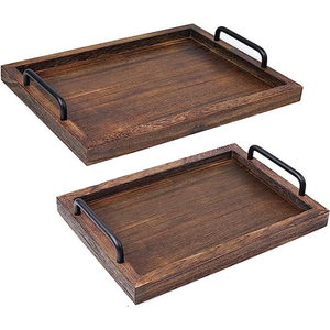 Bandeja de Servicio de Madera Personalizada al por Mayor, Bandeja de Madera de Mango Natural Ecológica, Bandeja de Servicio Apilable para Hotel y Restaurante con Asas de Metal - Product Image 6