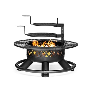 <b>Fire</b> Pit with Dual Grills Wood Burning BBQ Firepit with Lid Poker Large Heavy Duty Patio Heater Bonfire - Product Image 1
