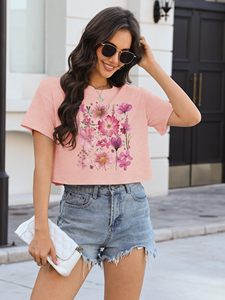 T-shirt court graphique pour femme à manches courtes et col rond, décontracté, été, vente en gros OEM - Product Image 2
