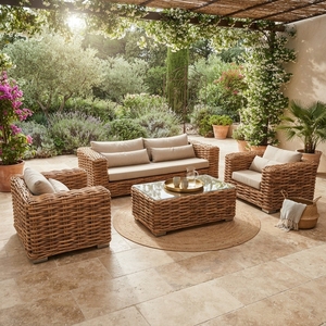 Handcrafted L Shaped Wicker Sectional <b>Sofa</b> Set Cushioned Woven <b>Rattan</b> Chaise Lounger Furniture for Outdoor Patio and Living Room - Product Image 2