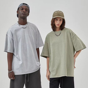 Camiseta de algodón de manga corta para hombre, estilo oversize, color liso, cuello redondo, informal, de punto, corte regular, hombros caídos - Product Image 4