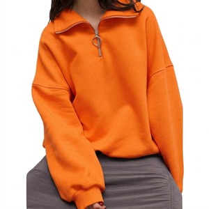 Cozy Custom <b>Women's</b> Oversized Stand Collar <b>Half</b> <b>Zip</b> Knitted <b>Sweatshirt</b> Solid Color Long Sleeve Breathable Autumn Wear - Product Image 1