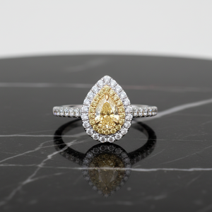 Bagues de luxe style coréen en or blanc avec diamant jaune naturel taille brillant serti à griffes pour femmes, couples, mariage et fiançailles - Product Image 2