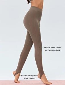 Leggings taille haute pleine longueur en spandex écologique de couleur unie avec couture verticale et sangle de cheville intégrée pour femme - Product Image 2