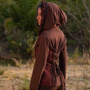 Sudadera con Capucha de Algodón Estilo Boho, con Volantes y Mangas de Campana, Ligera, Cómoda, Informal, Estilo Bohemio Chic Hippie - Product Image 1