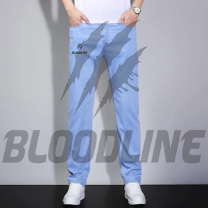 BLOODLINE Jean droit pour homme en denim de coton bleu, décontracté, respirant, style Hip Hop, déchiré, léger, coupe droite, taille mi-haute, idéal pour l'été - Product Image 1