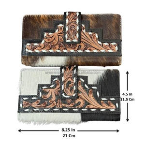 Billeteras de cuero vintage con herramientas a mano, tarjeteros organizador clásico plegable largo de cuero de vaca genuino, Cartera de mano para Unisex - Product Image 2