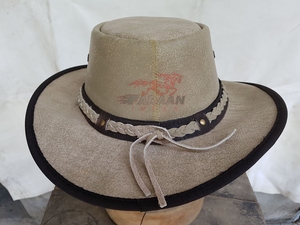 Chapeau de cowboy en cuir beige personnalisé, style western, à large bord, avec bande tressée, pour l'équitation en extérieur, vente en gros - Product Image 6
