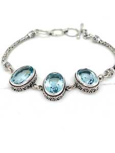 Pulsera Bali de Plata de Ley con Tres Piedras Ovaladas de Amatista y Topacio Azul, Joyería Hecha a Mano con Piedras Preciosas, Regalo para Mujer, Venta al por Mayor - Product Image 6