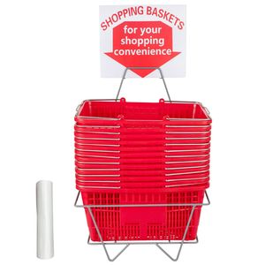 Set di 12 Cestini per la Spesa in Polietilene Rosso Robusto con Manici, 16.9"L X 11.8"W X 8.07"H, Alimentazione Personalizzabile per Negozi - Product Image 1