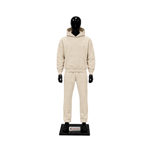 Ensemble de survêtement premium beige crème oversize pour homme – Sweat-shirt à capuche et pantalon de jogging – Tenue décontractée streetwear et sportswear – Vente en gros - Product Image 1