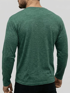 Men's Short Sleeve Neck Solid <b>Green</b> Cotton Jersey Casual T-Shirt Regular Fit Breathable Knitted Fabric 180g Eco-Friendly Back - Product Image 5
