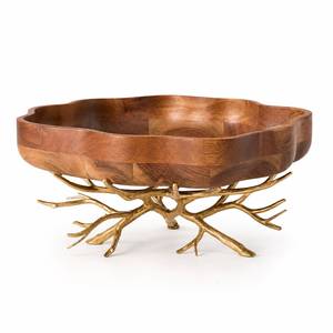 Bol à fruits en bois d'acacia très vendu avec support en métal doré moderne pour décoration de table de luxe - Product Image 4